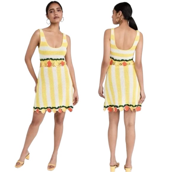 NWT Staud Knit Embroidered Citrus Wallflower Crochet Mini Dress size Large - Picture 2 of 12